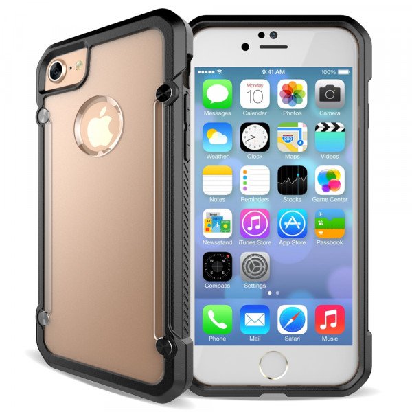 Wholesale iPhone 7 Clear Defense Hybrid Case (Black)